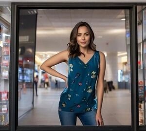 OLD NAVY Blue Floral Tank Top Sleeveless Blouse Women Size M Rayon